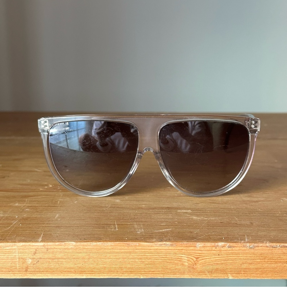 Celine CL40006F Oversized Aviator Sunglasses Clear Frame Brown Gradient Lens - Picture 3 of 7